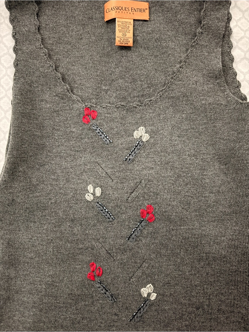 Classiques Entier Charcoal Knit Tank with Red and White Floral Accents - Picture 5 of 5